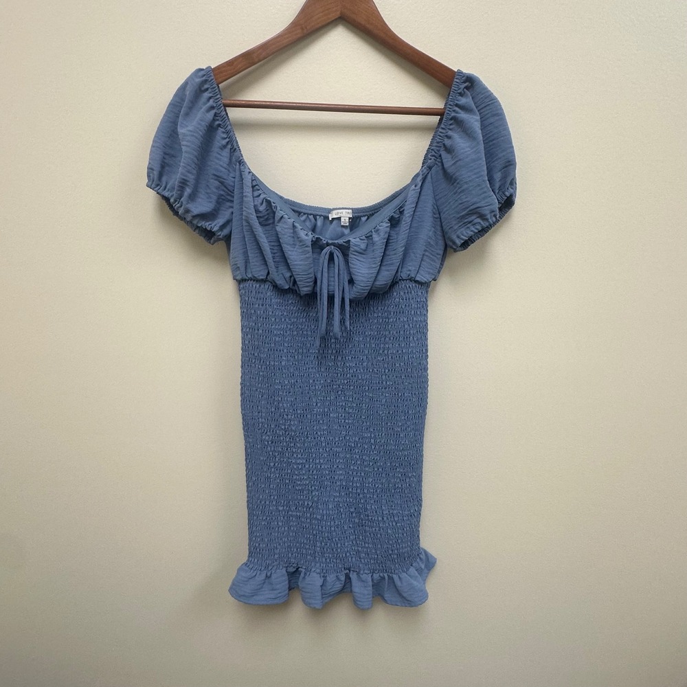Love Tree Blue Smocked Off Shoulder Mini Dress Puff Sleeve Cottagecore Small